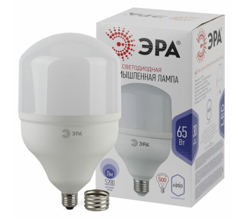 Лампа светодиодная ЭРА STD, 65 (350) Вт, цоколь Е27/Е40, колокол, холодный белый свет, 30000 ч., LEDT16065W6500E27, Б0027924