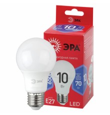 Лампа светодиодная ЭРА RED LINE, 10 (70) Вт, цоколь Е27, груша, холодный белый свет, 30000 ч., LED A60-10W-865E27R, Б0045324