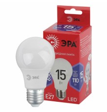 Лампа светодиодная ЭРА RED LINE, 15 (110) Вт, цоколь Е27, груша, холодный белый свет, 30000 ч., LED A60-15W865E27R, Б0046357