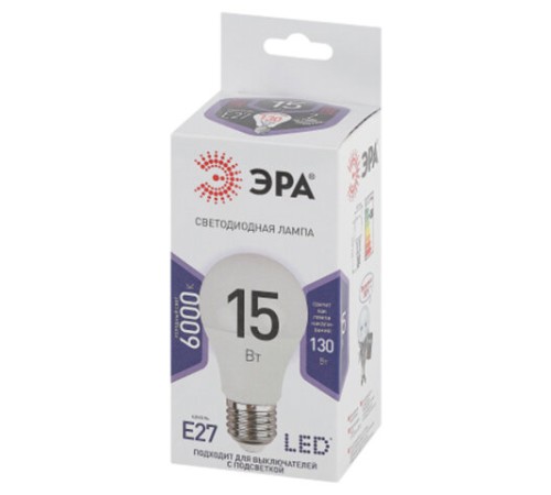 Лампа светодиодная ЭРА STD, 15 (130) Вт, цоколь E27, груша, холодный белый свет, 35000 ч., LED A60-15W-860-E27, Б0031396