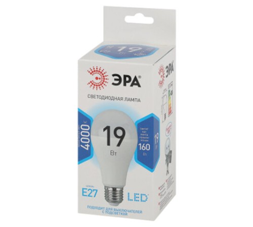 Лампа светодиодная ЭРА STD, 19 (160) Вт, цоколь E27, груша, нейтральный белый свет, 35000 ч., LED A65-19W-840-E27, Б0031703