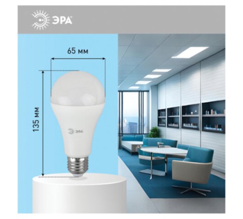Лампа светодиодная ЭРА STD, 21 (175) Вт, цоколь E27, груша, холодный белый свет, 35000 ч., LED A65-21W-860-E27, Б0035333