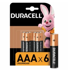 Батарейки КОМПЛЕКТ 6 шт., DURACELL Basic ОРИГИНАЛ, ААА (LR03, 24А), алкалиновые, мизинчиковые, Б0014858