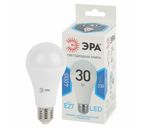 Лампа светодиодная ЭРА STD, 30 (230) Вт, цоколь E27, груша, нейтральный белый свет, 35000 ч., LED A65-30W-840-E27, Б0048016