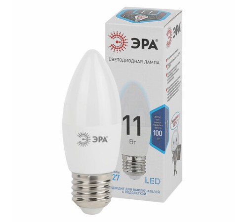 Лампа светодиодная ЭРА STD, 11 (100) Вт, цоколь E27, свеча, нейтральный белый свет, 35000 ч., LED B35-11W-840-E27, Б0032983