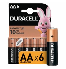 Батарейки КОМПЛЕКТ 6 шт., DURACELL Basic ОРИГИНАЛ, АА (LR6,15А), алкалиновые, пальчиковые, Б0014859