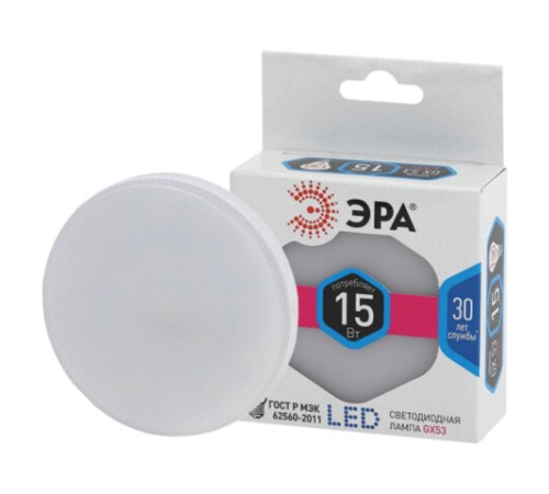 Лампа светодиодная ЭРА STD, 15 (130) Вт, цоколь GX53, таблетка, нейтральный белый свет, 35000 ч., LED GX15W840GX53, Б0036552
