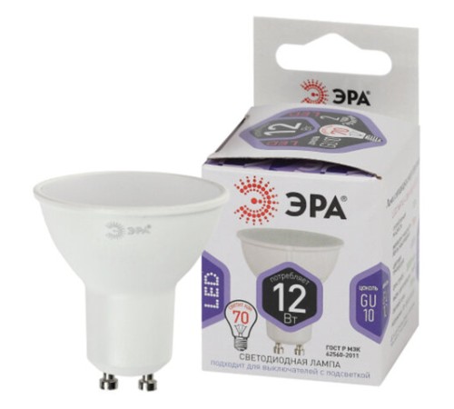 Лампа светодиодная ЭРА STD, 12 (110) Вт, цоколь GU10, софит, холодный белый свет, 35000 ч., LEDMR16-12W-860-GU10, Б0049076