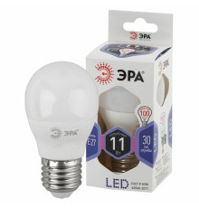 Лампа светодиодная ЭРА STD, 11 (100) Вт, цоколь E27, шар, холодный белый свет, 35000 ч., LED P45-11W-860-E27, Б0032991