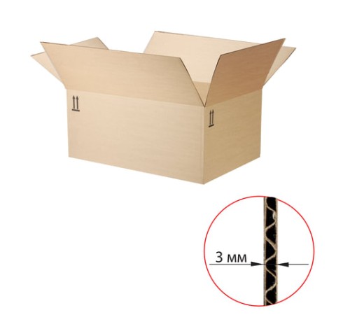 Гофрокороб, длина 500 мм х ширина 370 мм х высота 240 мм, марка Т22, профиль В, FEFCO 0202 / ГОСТ, исполнение Б, 503210