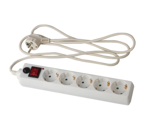 Сетевой фильтр SONNEN U-351, 5 розеток, с заземлением, выключатель, 10 А, 1,8 м, белый, 511424