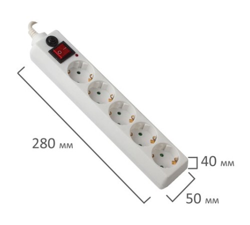 Сетевой фильтр SONNEN U-353, 5 розеток, с заземлением, выключатель, 10 А, 3 м, белый, 511425