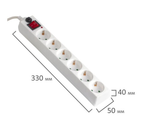 Сетевой фильтр SONNEN U-363, 6 розеток, с заземлением, выключатель, 10 А, 3 м, белый, 511426