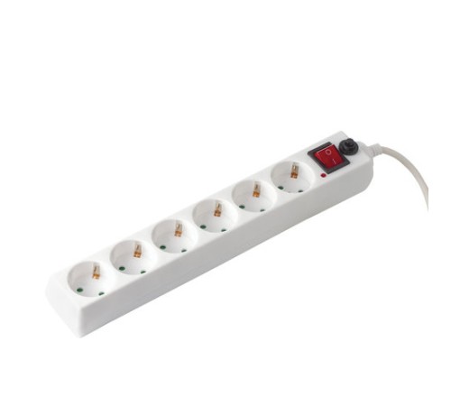 Сетевой фильтр SONNEN U-363, 6 розеток, с заземлением, выключатель, 10 А, 3 м, белый, 511426