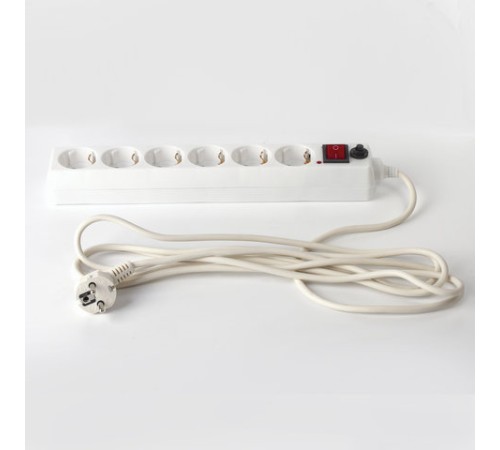 Сетевой фильтр SONNEN U-363, 6 розеток, с заземлением, выключатель, 10 А, 3 м, белый, 511426