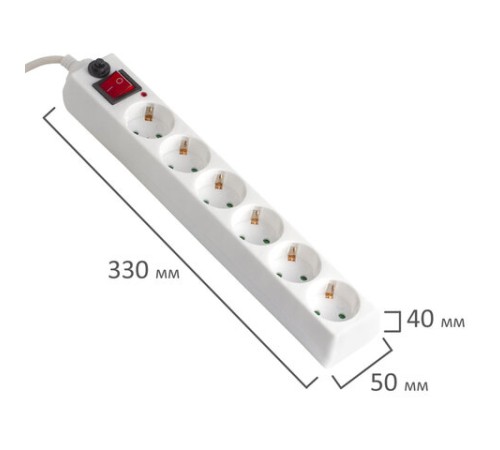 Сетевой фильтр SONNEN U-365, 6 розеток, с заземлением, выключатель, 10 А, 5 м, белый, 511427