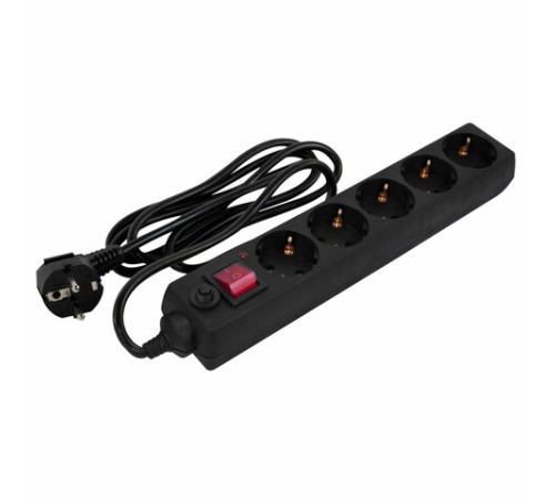 Сетевой фильтр SONNEN U-3518, 5 розеток, с заземлением, выключатель, 10 А, 1,8 м, черный, 513488