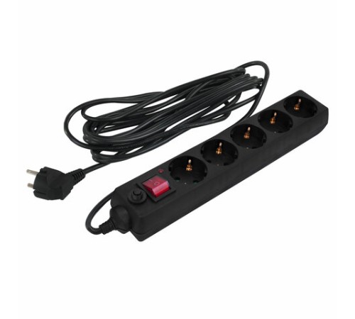 Сетевой фильтр SONNEN U-3515, 5 розеток, с заземлением, выключатель, 10 А, 5 м, черный, 513490