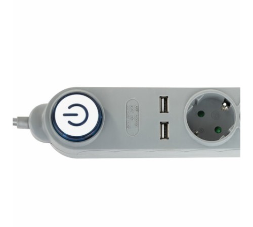 Сетевой фильтр SONNEN DX04, 4 розетки, 2 USB-порта, с заземлением, 10 А, 1,5 м, графит, 513493