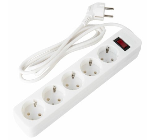 Сетевой фильтр SONNEN SPW-185, 5 розеток с заземлением, выключатель, 10 А, 1,8 м, белый, 513653