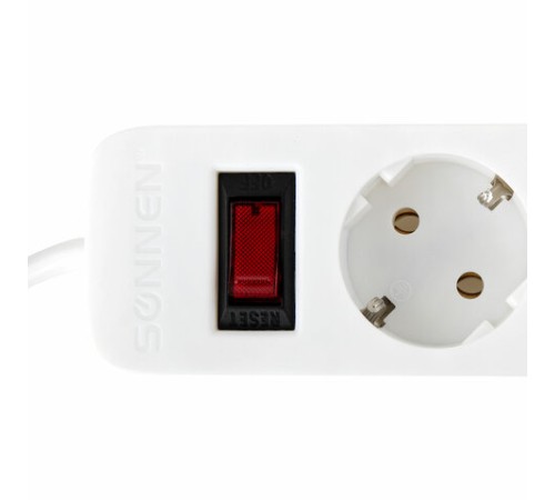 Сетевой фильтр SONNEN SPW-185, 5 розеток с заземлением, выключатель, 10 А, 1,8 м, белый, 513653