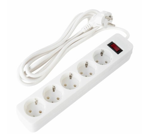 Сетевой фильтр SONNEN SPW-305, 5 розеток с заземлением, выключатель, 10 А, 3 м, белый, 513654