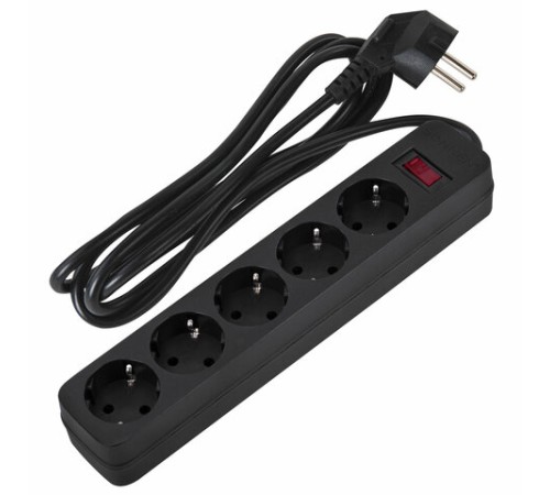 Сетевой фильтр SONNEN SPB-185, 5 розеток с заземлением, выключатель, 10 А, 1,8 м, черный, 513656