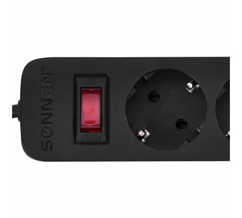 Сетевой фильтр SONNEN SPB-185, 5 розеток с заземлением, выключатель, 10 А, 1,8 м, черный, 513656