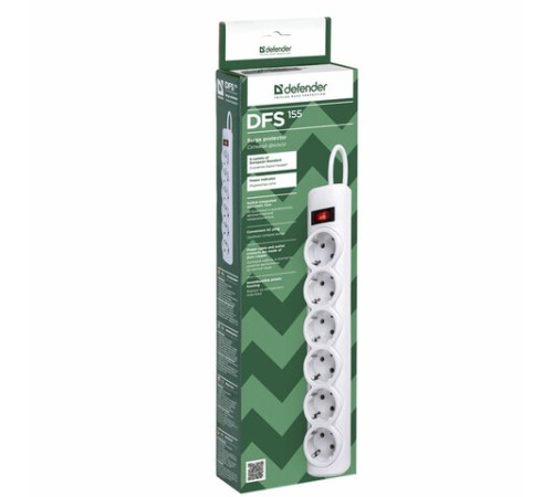 Сетевой фильтр DEFENDER DFS 155, 6 розеток, 5 м, белый, 99493