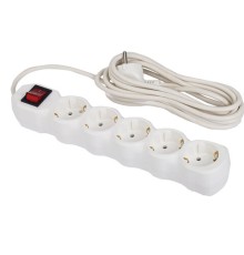 Сетевой фильтр СУ10-005 5 розеток, с заземлением, выключатель, 10 А, 5 м, белый, 7040