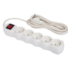 Сетевой фильтр СУ10-005 5 розеток, с заземлением, выключатель, 16 А, 3 м, белый, 7044