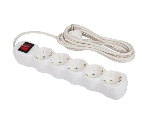 Сетевой фильтр СУ10-005 5 розеток, с заземлением, выключатель, 16 А, 3 м, белый, 7044