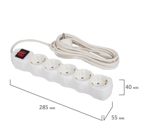 Сетевой фильтр СУ10-005 5 розеток, с заземлением, выключатель, 16 А, 3 м, белый, 7044
