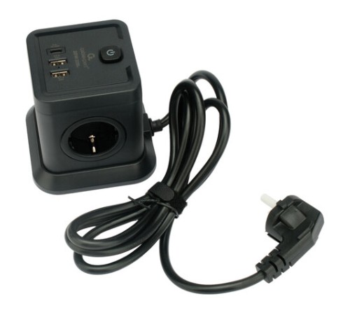 Сетевой фильтр CABLEXPERT Tower, 4 розетки, 10 А, 1 x Type-C PD, 20 Вт, 2 х USB, 2 м, черный, TWR-4-CU2-B-2