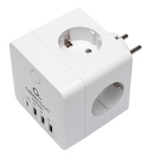 Сетевой фильтр CABLEXPERT Cube, 4 розетки, 16 А, 1 x Type-C PD, 3 х USB, белый, CUBE-4-СU3-W