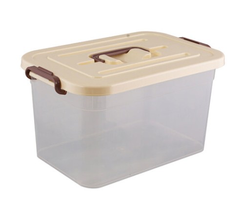 Ящик-контейнер 10 л с КРЫШКОЙ НА ЗАЩЕЛКАХ И РУЧКОЙ, 19х35х23 см, пластик, прозрачный, крышка ассорти, 810, 438100065