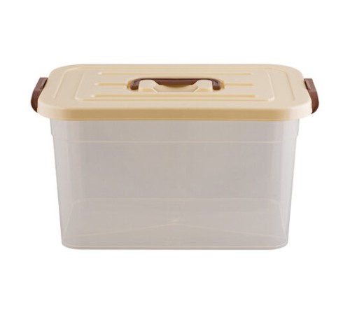 Ящик-контейнер 10 л с КРЫШКОЙ НА ЗАЩЕЛКАХ И РУЧКОЙ, 19х35х23 см, пластик, прозрачный, крышка ассорти, 810, 438100065