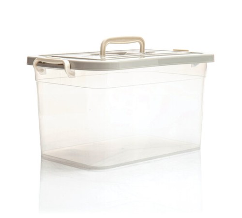 Ящик-контейнер 10 л с КРЫШКОЙ НА ЗАЩЕЛКАХ И РУЧКОЙ, 19х35х23 см, пластик, прозрачный, крышка ассорти, 810, 438100065