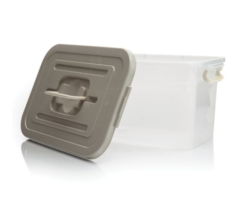 Ящик-контейнер 10 л с КРЫШКОЙ НА ЗАЩЕЛКАХ И РУЧКОЙ, 19х35х23 см, пластик, прозрачный, крышка ассорти, 810, 438100065