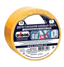 Клейкая двухсторонняя лента 38 мм х 10 м, ПОЛИПРОПИЛЕНОВАЯ ОСНОВА, UNIBOB, 38566