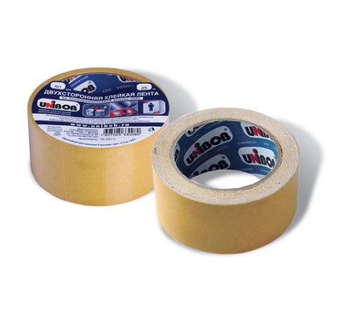 Клейкая двухсторонняя лента 50 мм х 25 м, ПОЛИПРОПИЛЕНОВАЯ ОСНОВА, UNIBOB, 28212