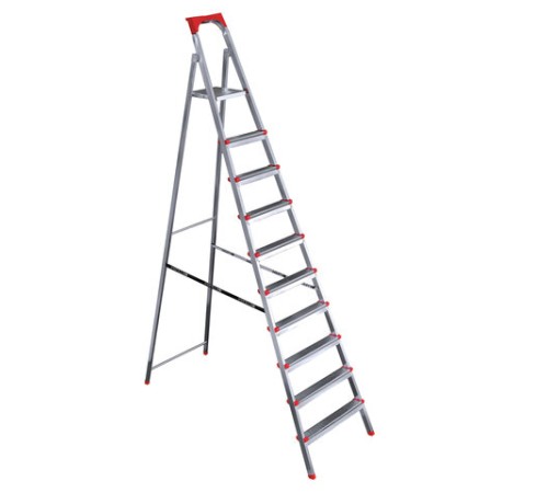 Стремянка стальная 10 ступеней, верхняя площадка 2,26 м, до 150 кг, облегченная, вес 13 кг, UFUK, ТУ 24/KRM610