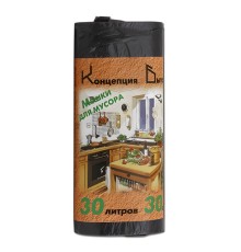 Мешки для мусора 30 л, черные, в рулоне 30 шт., ПНД, 7 мкм, 50х60 см, стандарт, КБ, 0046