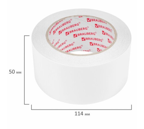 Клейкая двухсторонняя лента 50 мм х 25 м, ПОЛИПРОПИЛЕНОВАЯ ОСНОВА, 90 мкм, BRAUBERG, 600480