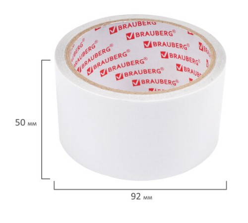 Клейкая двухсторонняя лента 50 мм х 8 м, ПОЛИПРОПИЛЕНОВАЯ ОСНОВА, 90 мкм, BRAUBERG, 600481