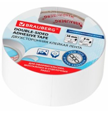 Клейкая двухсторонняя лента 38 мм х 8 м, ПОЛИПРОПИЛЕНОВАЯ ОСНОВА, 90 мкм, BRAUBERG, 600483
