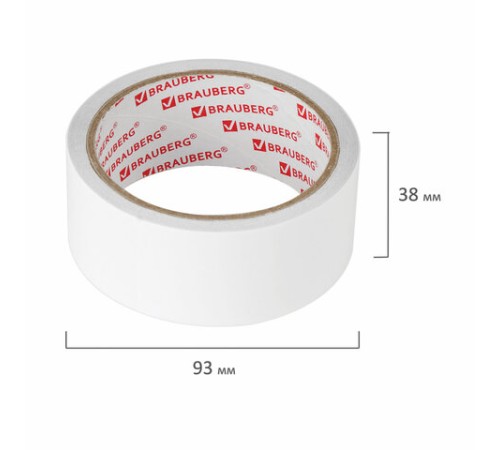 Клейкая двухсторонняя лента 38 мм х 8 м, ПОЛИПРОПИЛЕНОВАЯ ОСНОВА, 90 мкм, BRAUBERG, 600483