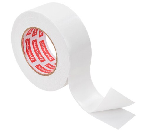 Клейкая двухсторонняя лента 50 мм х 8 м, НА ВСПЕНЕННОЙ ОСНОВЕ, 1 мм, прочная, BRAUBERG, 600485