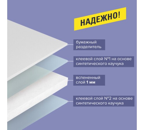 Клейкая двухсторонняя лента 25 мм х 8 м, НА ВСПЕНЕННОЙ ОСНОВЕ, 1 мм, прочная, BRAUBERG, 600487