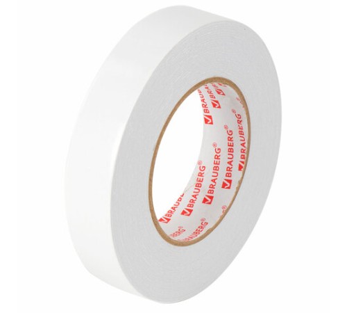 Клейкая двухсторонняя лента 25 мм х 8 м, НА ВСПЕНЕННОЙ ОСНОВЕ, 1 мм, прочная, BRAUBERG, 600487
